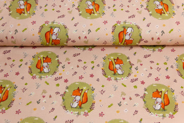 Jersey mit Fuchs und Hase, altrosa, Artikel-Nr. FVJ-4210, Fräulein von Julie, 0,5 m